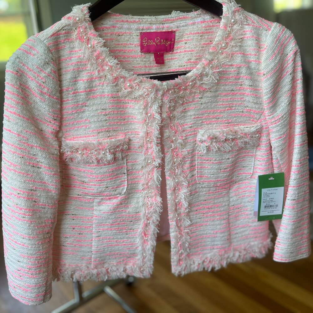 Lilly Pulitzer Pink and White Tweed Blazer